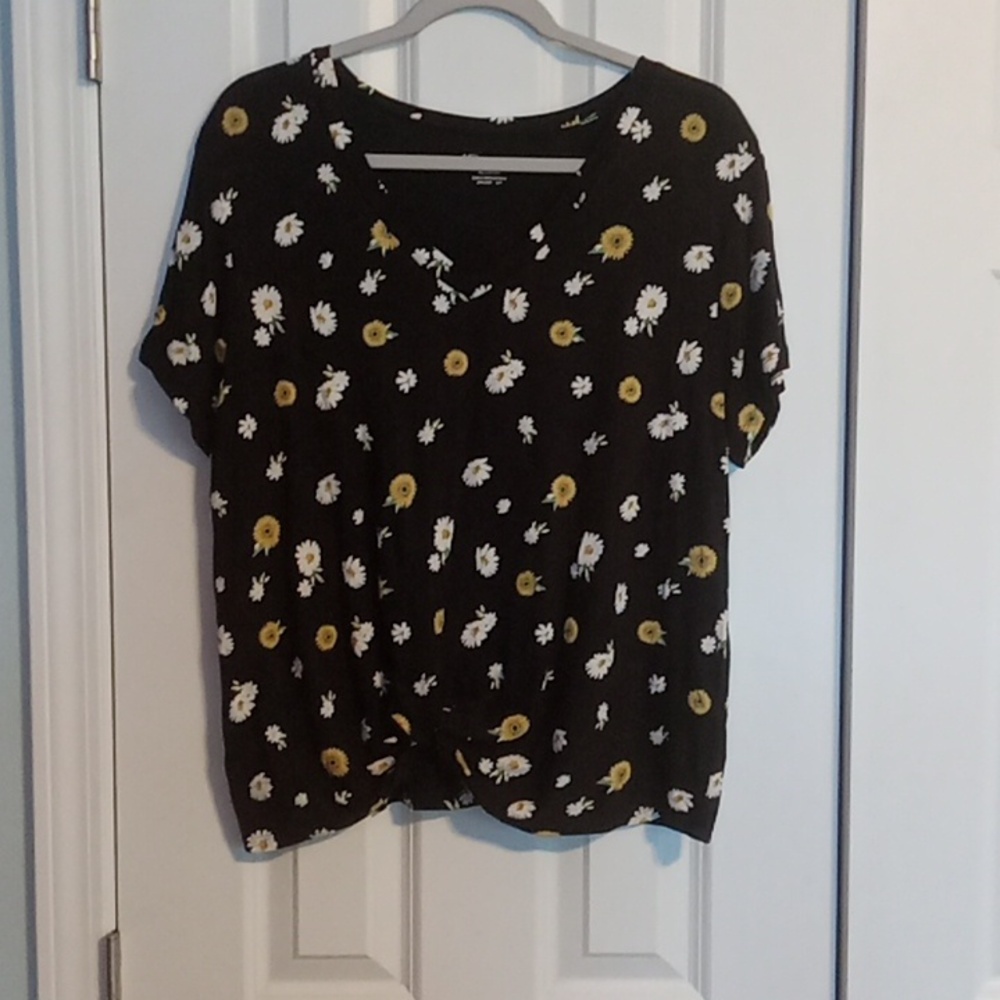 No Boundaries Floral Black Blouse with Yellow and White Accents
